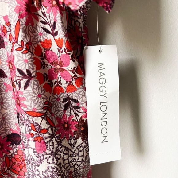 NWT Maggie London Floral Print Blouson Dress Pink Multi Size 16 - Picture 5 of 13